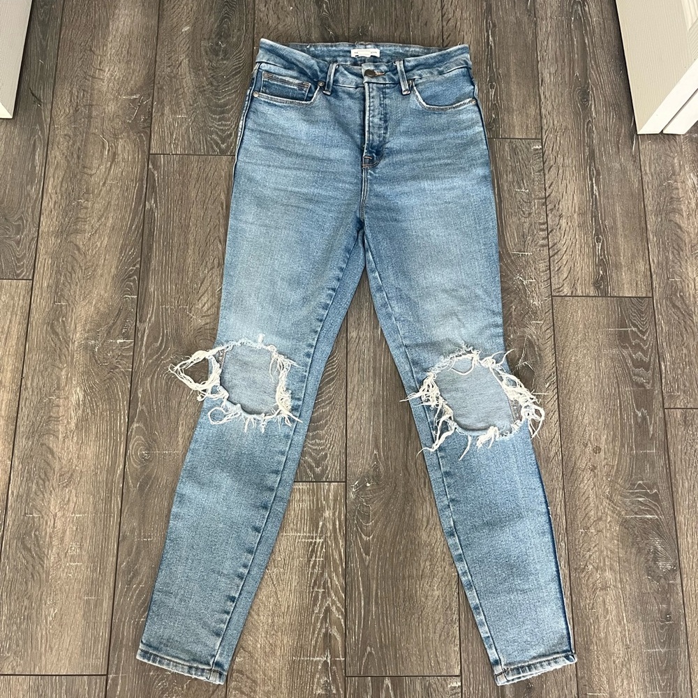 Good American Jeans Womens 0 / 24 Blue Good Legs Skinny Distressed Denim Stretch